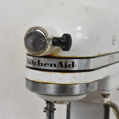 White KitchenAid, Model K5-A, Works, With 3 Attachments - Vintage