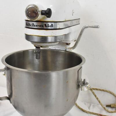 White KitchenAid, Model K5-A, Works, With 3 Attachments - Vintage
