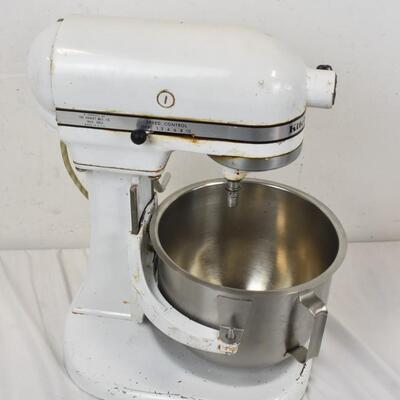 White KitchenAid, Model K5-A, Works, With 3 Attachments - Vintage