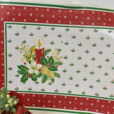 14 pc Christmas Lot: Placemats, Garland, Party Tableware, Bows, Bells