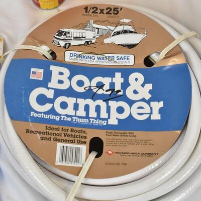 Home Improvement Lot: Boat and Camper Water Hose, Anti-Static Spray, Clamps