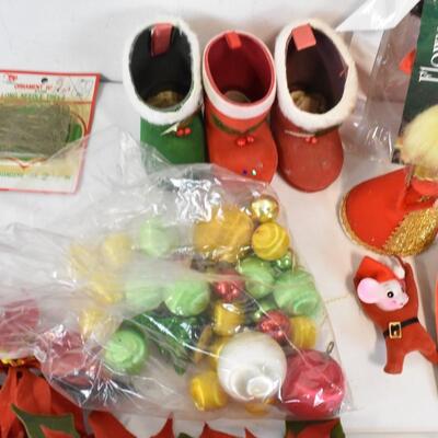 Christmas Lot: Flowers, Decor, Frosted Glass Nativity, Stockings, Angel Hair