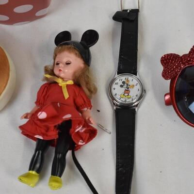 7 pc Disney, Santa Mickey, Mickey Watch, Mickey Metal Figurine, Disney Mug