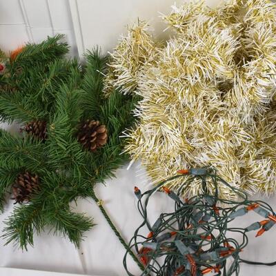 10 pc Christmas Lot: Garland, Gift Boxes, Angel Hair, Planter, Pellon Tree Skirt