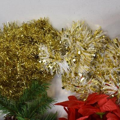 10 pc Christmas Lot: Garland, Gift Boxes, Angel Hair, Planter, Pellon Tree Skirt