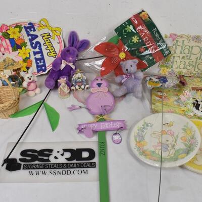 Easter Lot: Easter Gift Wrap, Stuffed animals, Bunny Ceramic Figures