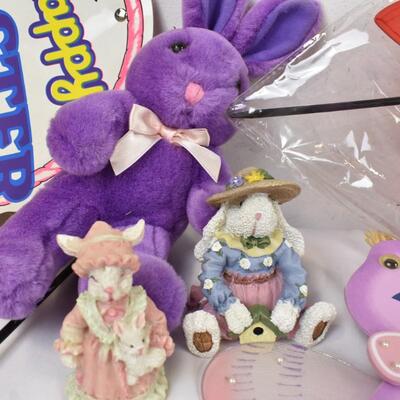 Easter Lot: Easter Gift Wrap, Stuffed animals, Bunny Ceramic Figures