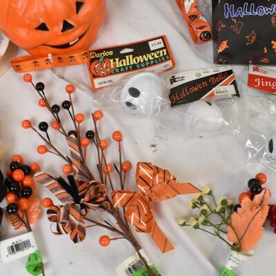 Halloween Lot: Candle Holder, Pumpkin Lights, Large Candles, Crafts, Bells