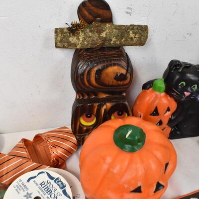 Halloween Lot: Candle Holder, Pumpkin Lights, Large Candles, Crafts, Bells