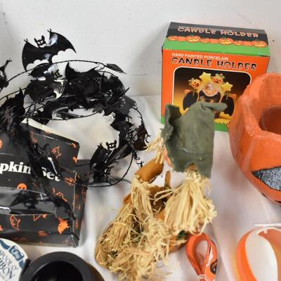 Halloween Lot: Candle Holder, Pumpkin Lights, Large Candles, Crafts, Bells