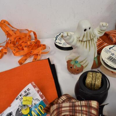 Halloween Lot: Candle Holder, Pumpkin Lights, Large Candles, Crafts, Bells