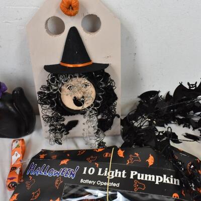 Halloween Lot: Candle Holder, Pumpkin Lights, Large Candles, Crafts, Bells