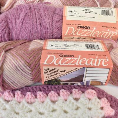 9 Skeins of Yarn, Dazzleaire, Chrome Rose, Pale Rose, Mauve