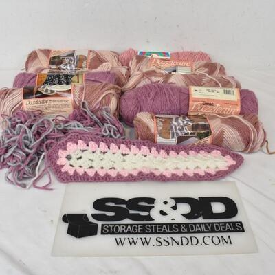9 Skeins of Yarn, Dazzleaire, Chrome Rose, Pale Rose, Mauve