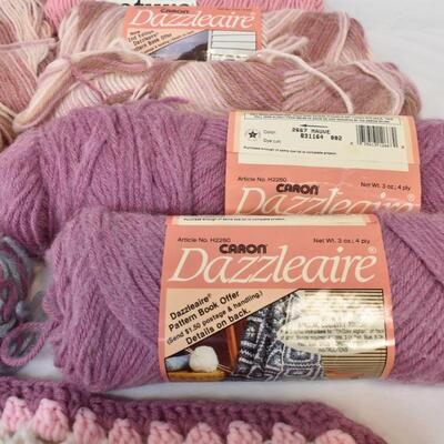 9 Skeins of Yarn, Dazzleaire, Chrome Rose, Pale Rose, Mauve