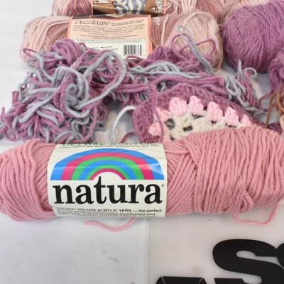9 Skeins of Yarn, Dazzleaire, Chrome Rose, Pale Rose, Mauve