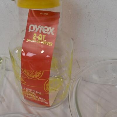 6 pc Pyrex: 2 QT. Beverage Server, Bowls, Casserole Dishes