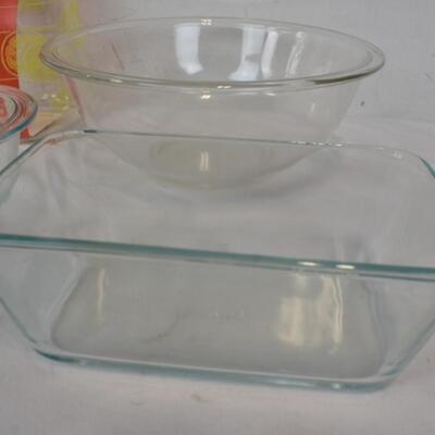 6 pc Pyrex: 2 QT. Beverage Server, Bowls, Casserole Dishes