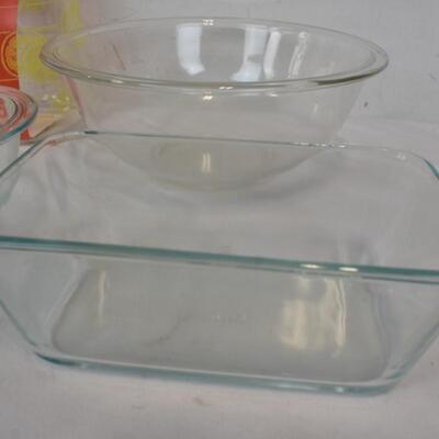 6 pc Pyrex: 2 QT. Beverage Server, Bowls, Casserole Dishes