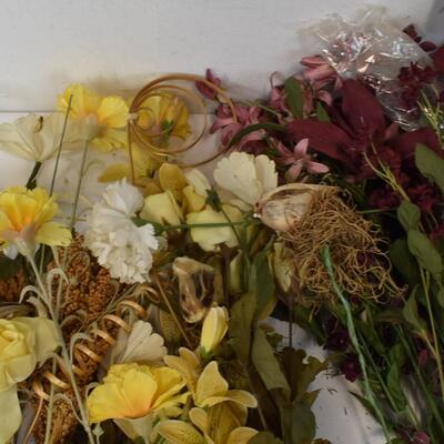 Lot of Faux Flowers and Floral, Birds, Red, White and Yellow