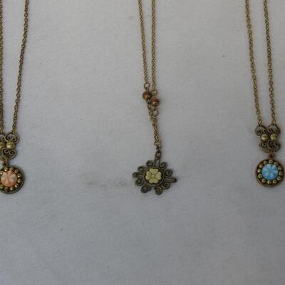 3 Dainty Flower Necklaces, Costume Jewelry - Vintage