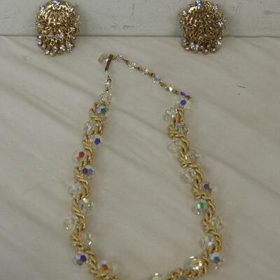 Bling Costume Jewelry Set: Necklace & Clip-On Earrings - Vintage