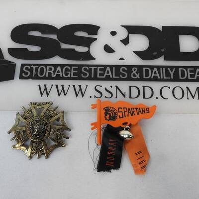 2 Spartan Pins, Murray High School MHS Orange & Black - Vintage