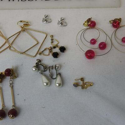 12 pc Clip-On Earrings, Costume Jewelry - Vintage