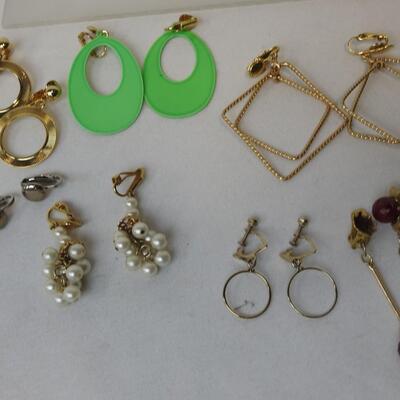 12 pc Clip-On Earrings, Costume Jewelry - Vintage