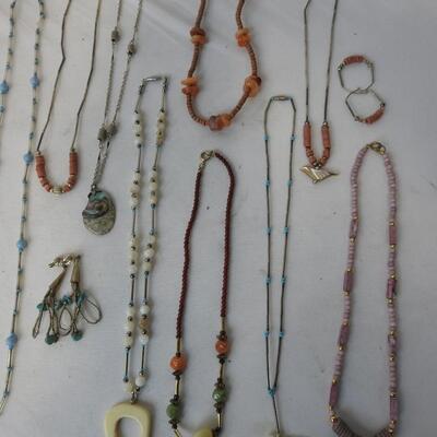 23 pc Costume Jewelry & 1 Rock: 3 pairs earrings, 2 Rings, 15 necklaces- Vintage