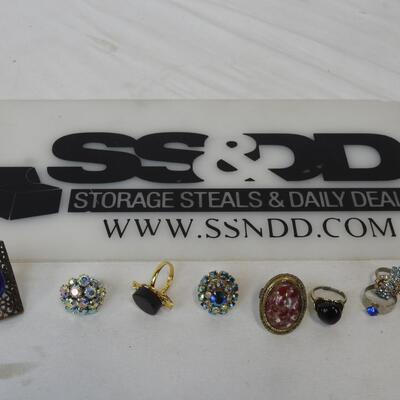 8 Vintage Costume Jewelry Adjustable Rings