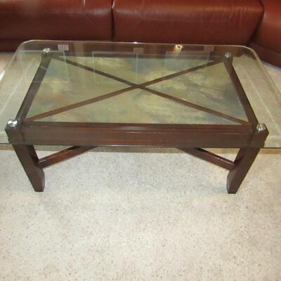 LOT 64  GLASS TOP AND SLATE COFFEE TABLE