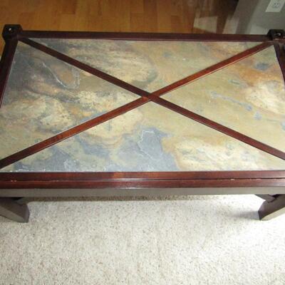 LOT 64  GLASS TOP AND SLATE COFFEE TABLE