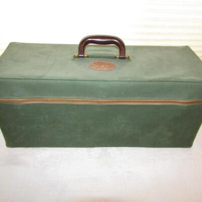 LOT 67  WOODEN TACKLE BOX IN A CANVAS COVER