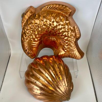 Vintage Copper Salmon & Shell Molds