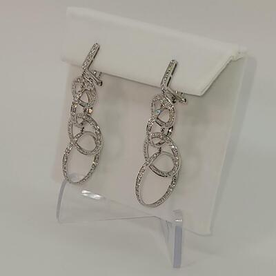 Lot XYZ: Delightful Dangling Diamond Drop Earrings set in 14k white gold stamped SB Designer Sonia Bitton