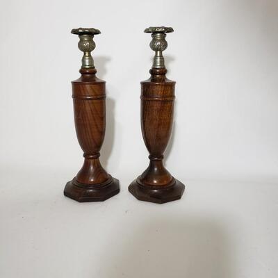 52A English Oak & Pewter Candlesticks