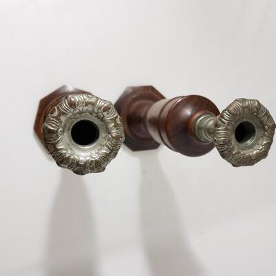 52A English Oak & Pewter Candlesticks