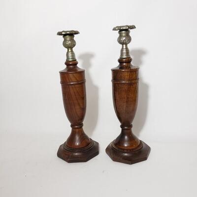 52A English Oak & Pewter Candlesticks