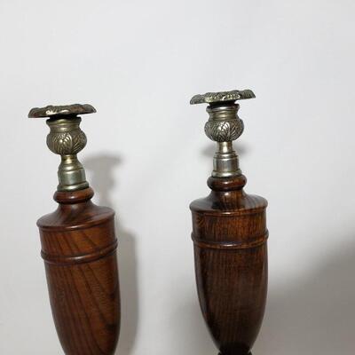 52A English Oak & Pewter Candlesticks
