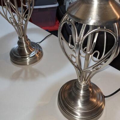 Metal Filigree Table Lamps, Brushed Nickel w/ Shades