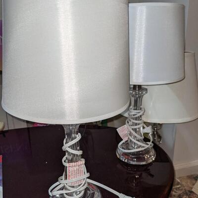 Pair Acrylic Table Lamps w/ Shades