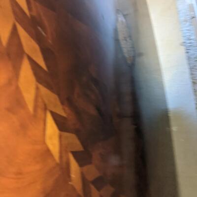 6 Ft Diameter  Inlaid wood Table, Four Carved Leg Base
