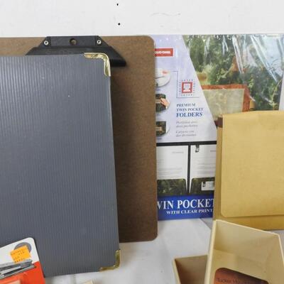 Office supplies 20+ pcs, 4 drawer trays, organizer w/ notebook, notepads, binder