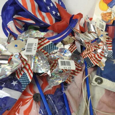 Patriotic lot: USA flag 3ftx5ft, wind spinners, banner, ty beanie