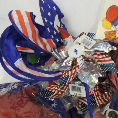 Patriotic lot: USA flag 3ftx5ft, wind spinners, banner, ty beanie
