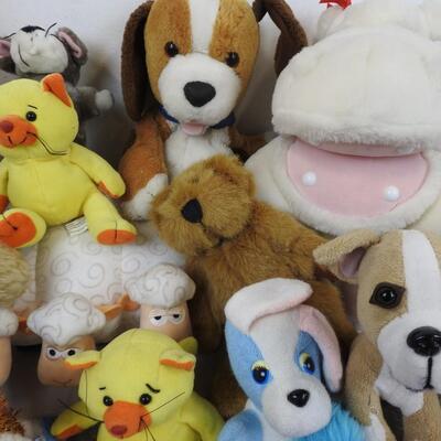 Stuffed Animal lot: 15+ Disney, Snoopy, Ty, M&M bucket, Thing 1 Bat ball