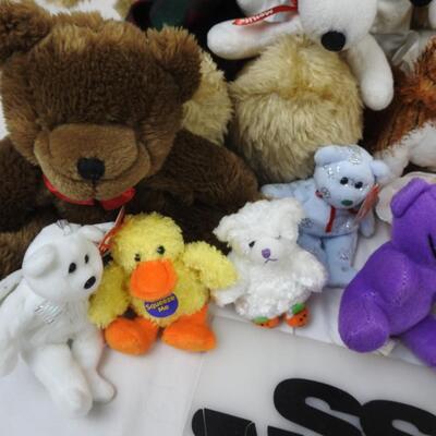 Stuffed Animal lot: 15+ Disney, Snoopy, Ty, M&M bucket, Thing 1 Bat ball