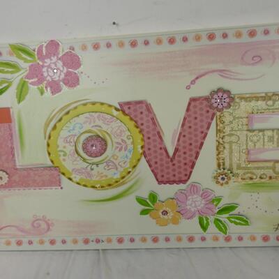 Canvas Art "Love" 39 x 24 Inches, Metal Garden Heart Decoration