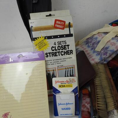 Personal Care Lot: Wooden Dog Car, Hair Dryer, Scarfs, Belt, Letter Supplies